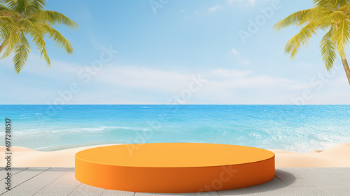 3d rendered empty display podium on the water Minimal scene for product display presentation