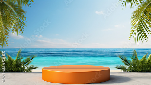 3d rendered empty display podium on the water Minimal scene for product display presentation