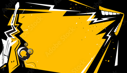 The party music decorated with rock and roll screaming mouth signs on a background design template for a music festival banner or concert poster.