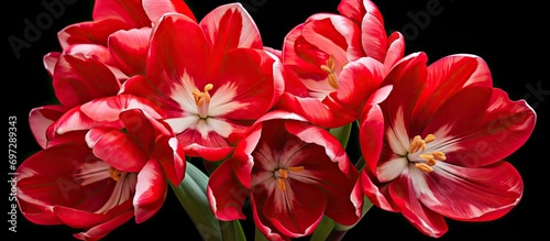 The red-flowered Tulipa 'Sweet Lady' is a Greigii Tulip.