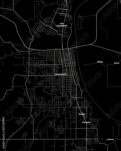 Leavenworth Kansas Map, Detailed Dark Map of Leavenworth Kansas photo