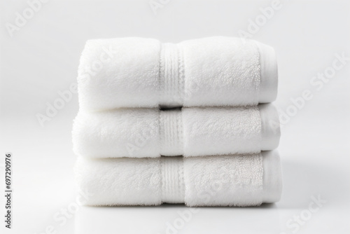 a stack of white towels on a white surface