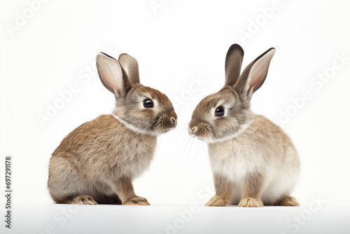 two rabbits are sitting next to each other