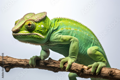 a green chamelon sitting on a branch