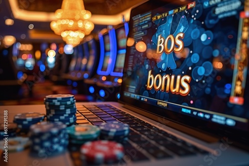 Winning and bonus concept, , banner and wallpaper for bonus and win, prize, triumph of victory, joy of achieving what you want, gambling theme, casino, online games. photo