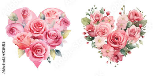 rose heart bouquet watercolor vector illustration © Finkha