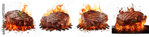 Beef steak on the grill with flames Hyperrealistic Highly Detailed Isolated On Transparent Background Png File photo