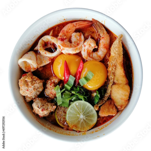 Thai food, Asian, Tom Yum Kung, white background.