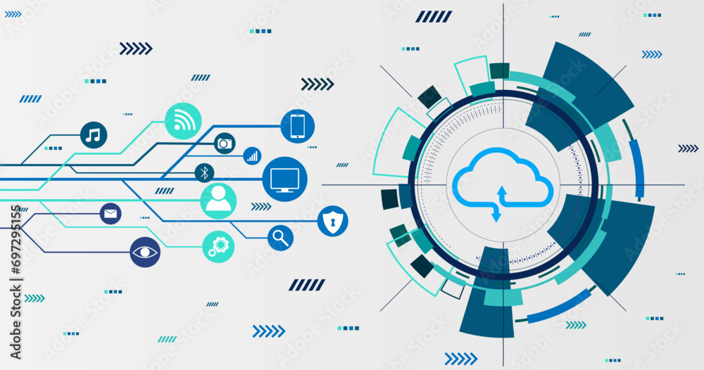 Obraz premium Web cloud technology abstract background. modern cloud computing technology and networking concept. online storage, vector illustration.
