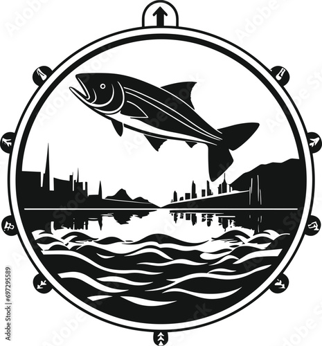 Marlin Jumping Over Waves Vector Logo for Sportfishing Tournaments and Fishing Gear Brands