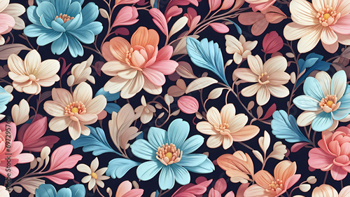 Panoramic Petals: Seamless Florals in Isometric Bliss