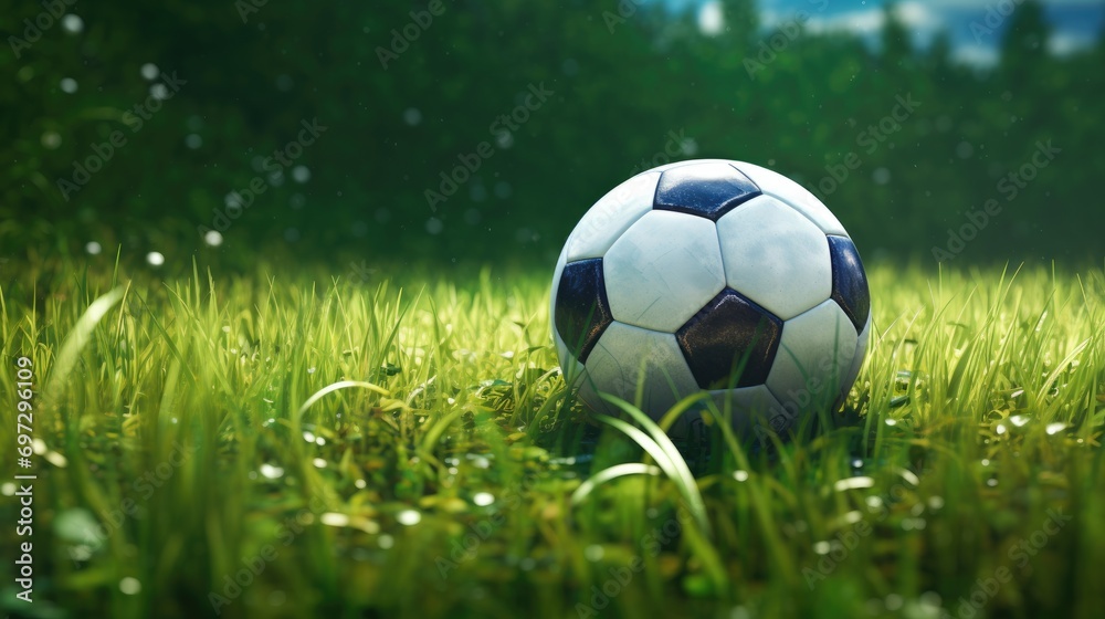 Obraz premium Soccer ball on green grass