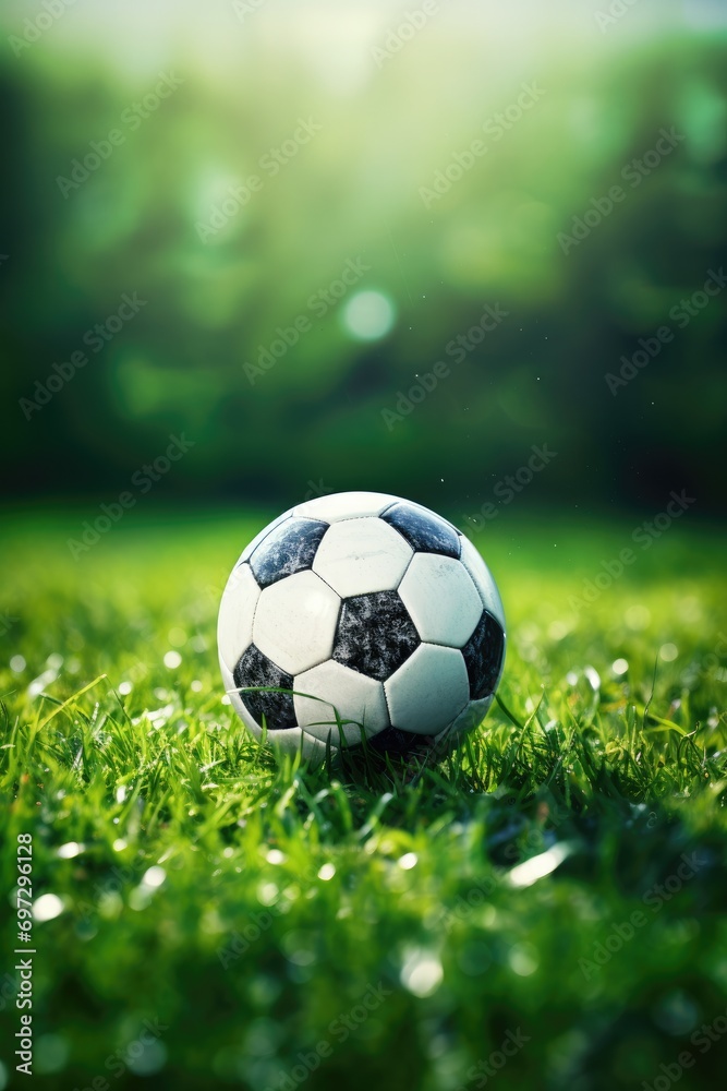 Fototapeta premium Soccer ball on green grass