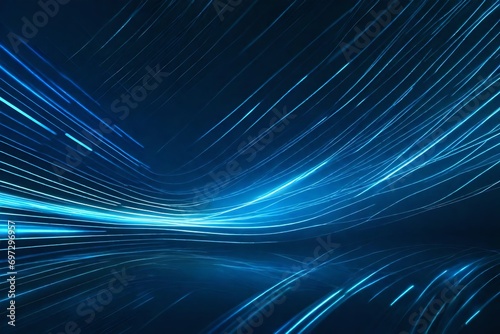 Vector Abstract, science, futuristic, energy technology concept. Digital image of light rays, stripes lines with blue light, speed and motion blur over dark blue background.