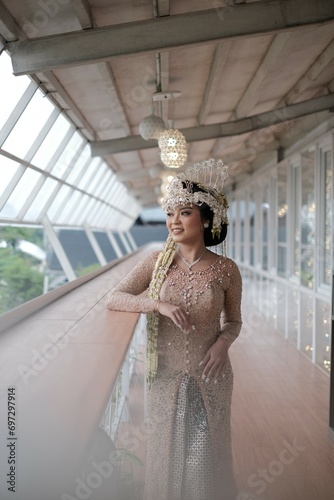 Asian Female Wedding bride in wedding dress Kebaya Payet Sundanese Culture