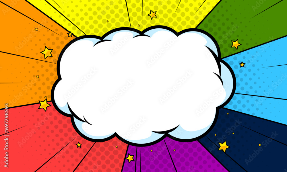 Colorful comic background with cloud and stars - obrazy, fototapety, plakaty 