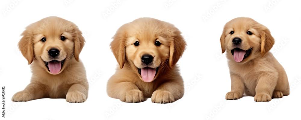 Set of Baby golden retriever dog multi pose, isolated on transparent or white background