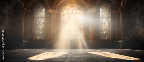 Sunlight streaming through Gothic windows