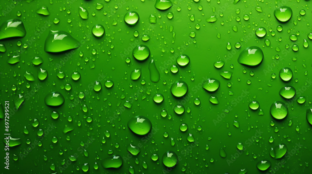 Water drops on a green surface, texture background