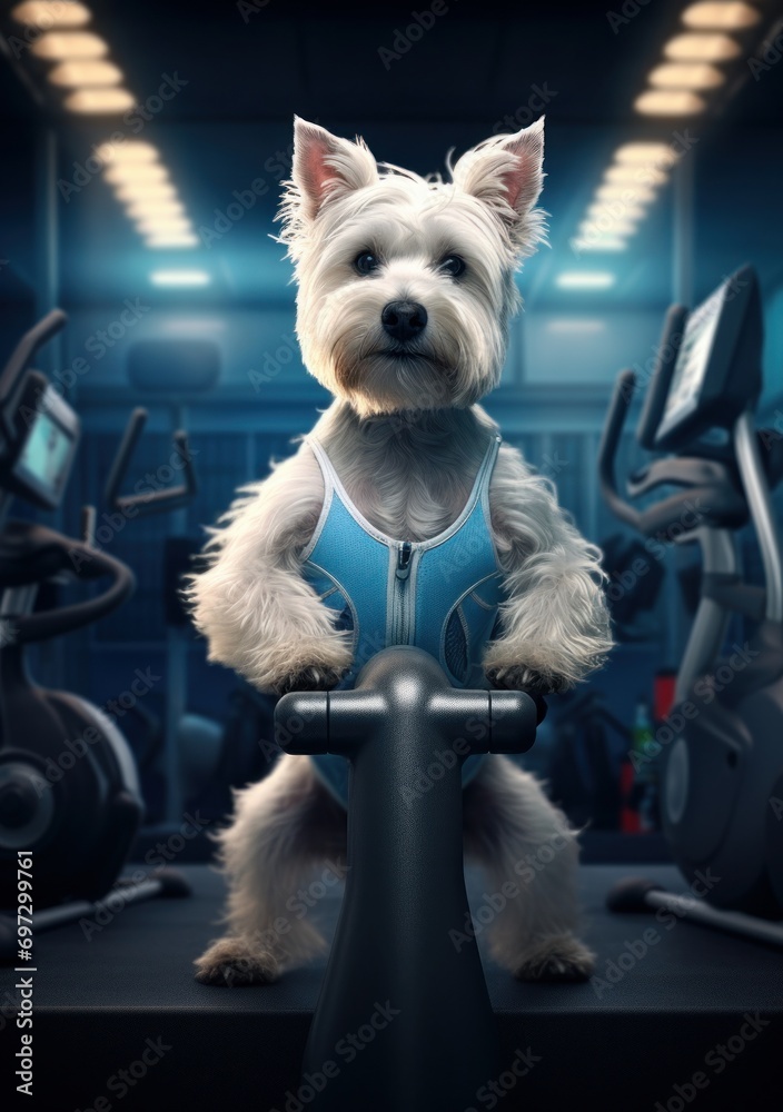 Cartoon sporty dog ready for training in the gym, AI Cartoon sporty dog ready for training in the gym, AI