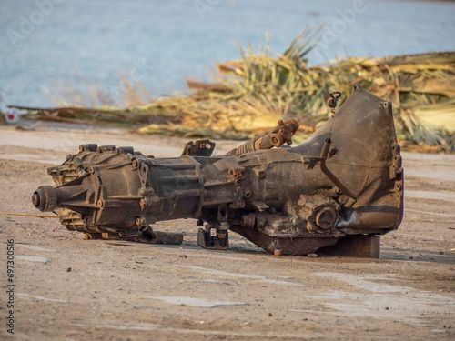 Abandoned car gear in adolfo lopez mateos remote village of baja california sur, Mexico photo