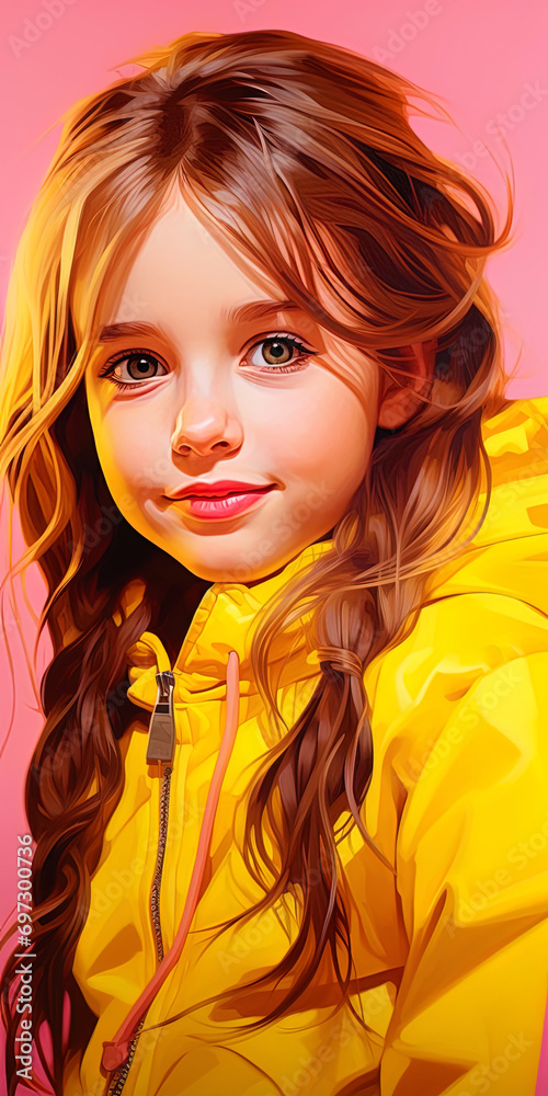 Obraz premium Portrait of a girl on a yellow pink background