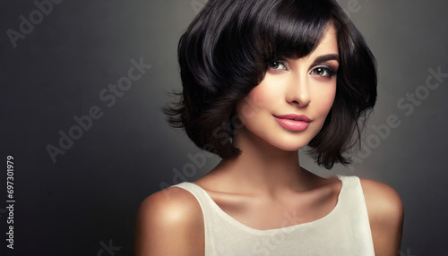 Stunning Brunette Model Posing in Glamorous Makeup and Hairstyle