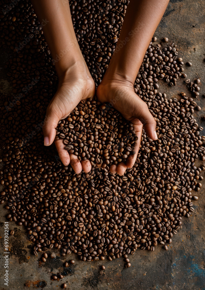 Fototapeta premium A Pair of Hands Scooping up Coffee Beans