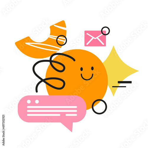 Message letter online chat in the composition of abstract geometric colored shapes star circle. Creative content communication concept. Flat doodle style. Vector illustration.