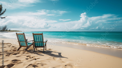 beach chairs on a beach © lichaoshu