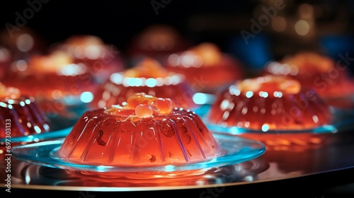 "A close-up view of luminescent fruit jelly, evoking a sense of magical allure and temptation."