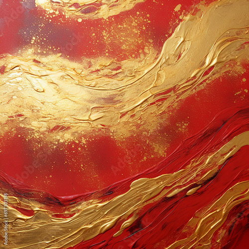 Acryl paint red with gold and yellow. Ai generated