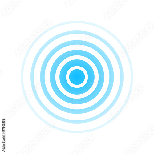 Circle radar wave. Sound ripple icon. Blue effect pulse isolated on white background. Signal radio. Pattern sonar. Vibration line. Radial rays. Round touch logo. Effect water. Vector illustration