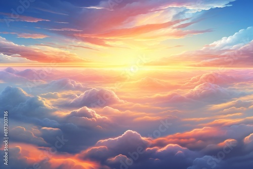 Beautiful sunset sky above the clouds.