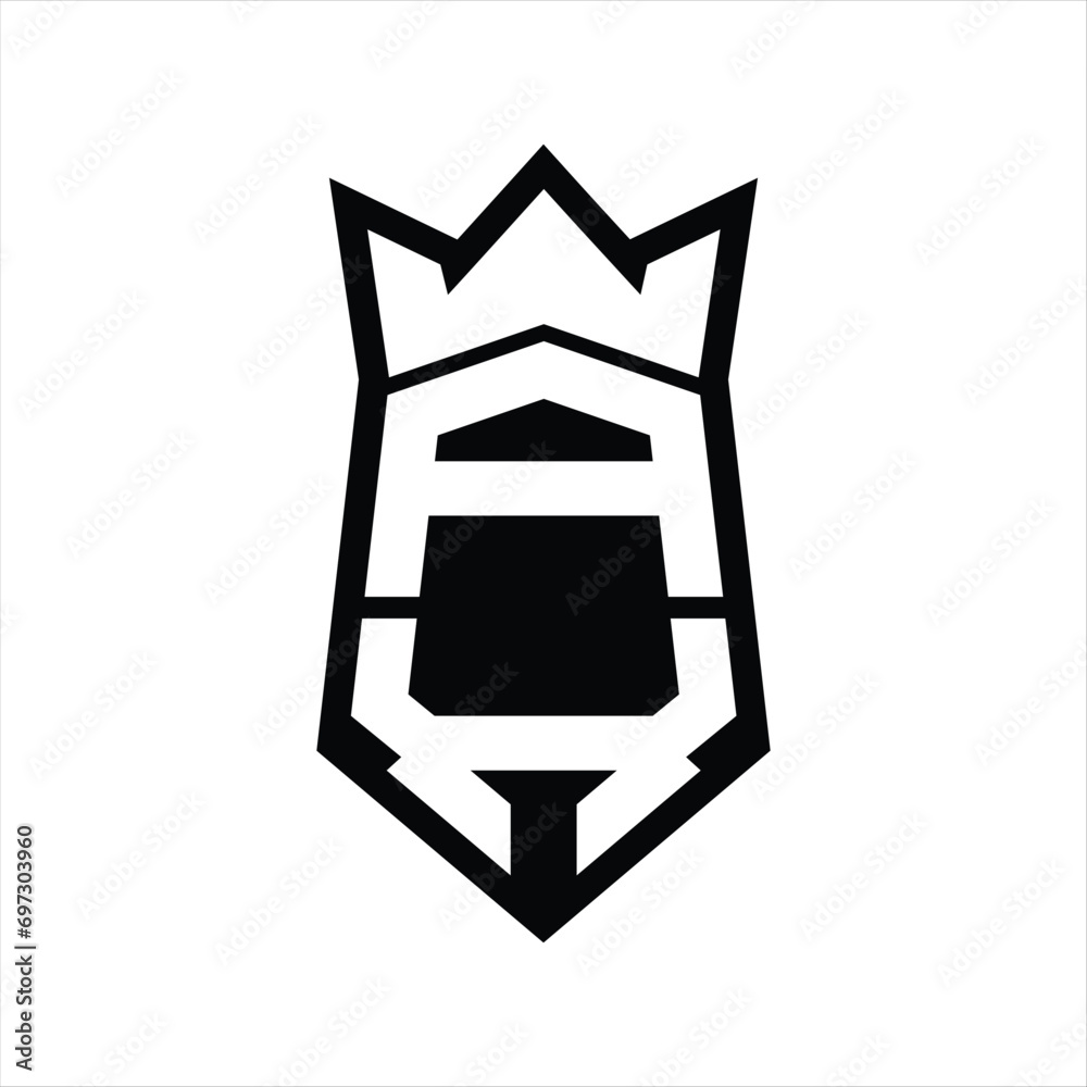 AX Letter Logo monogram hexagon shield shape up and down with crown isolated style design