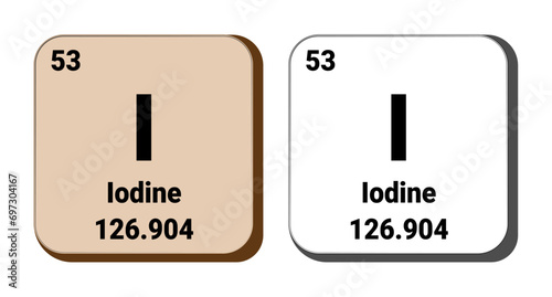 I, Iodine element vector icon, periodic table element. Vector illustration EPS 10 File. Isolated on white background.