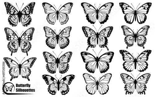 Black monochrome Butterfly Silhouettes Vector art