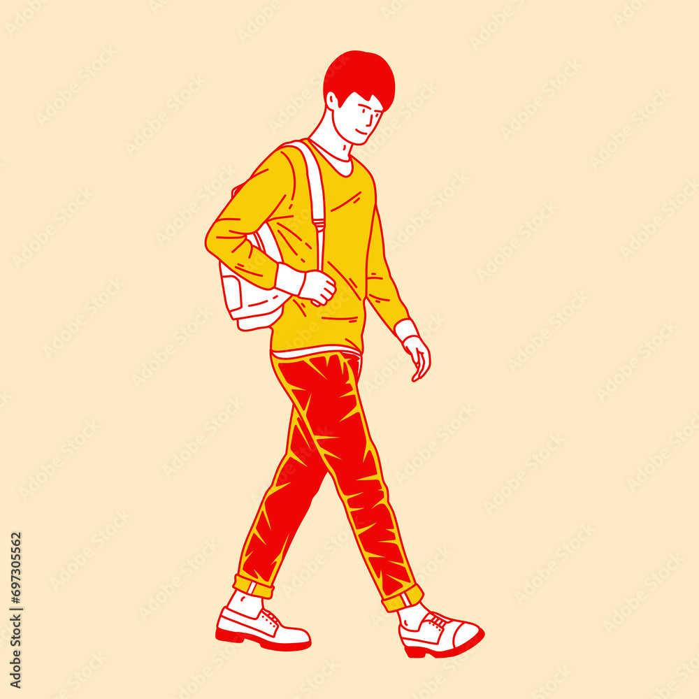 Simple cartoon illustration of a walking man 6