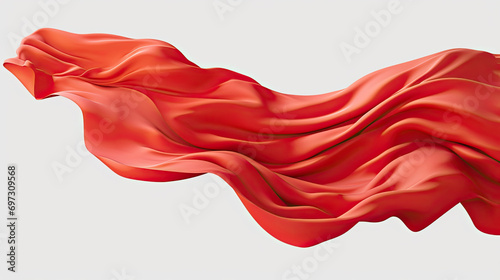 Smooth elegant red silk fabric cloth on white background. Texture of flying silk satin fabric red luxury elegant beauty premium abstract background. Shiny, shimmer. Curtain. Drapery. cloth 