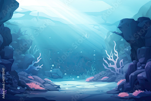 Fototapeta Naklejka Na Ścianę i Meble -  Underwater landscape with coral reef and fish. Vector cartoon illustration