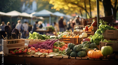 an open air farmer's market with many vegetables, fruits and herbs