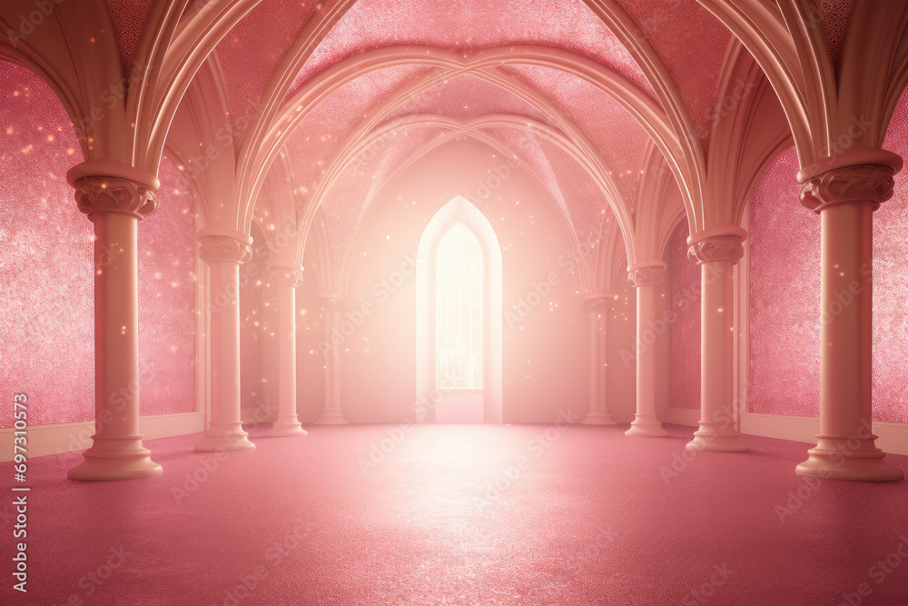 Abstract background with pink balloons and arch. 3D rendering. 3D illustrationV Abstract background with pink balloons and arch. 3D rendering. 3D illustrationV