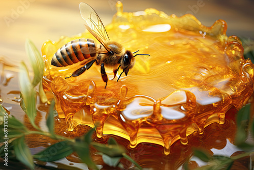 Honeycombs with bees and flowers. 3d illustration