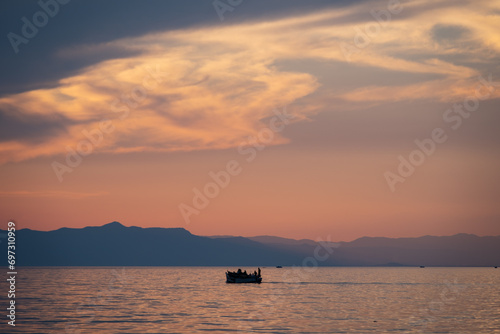 Boat in the evening light on Lake Malawi in Cape Maclear, Malawi