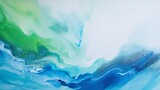 A close-up depiction of the mix of blue and green colors with white foam texture.