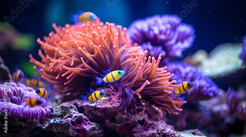 An aquarium filled with fish and coral reefs in the sea.