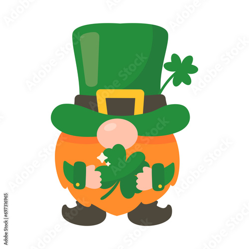 Gnomes with long orange beards carry good luck charms. St. Patrick's Festival elements