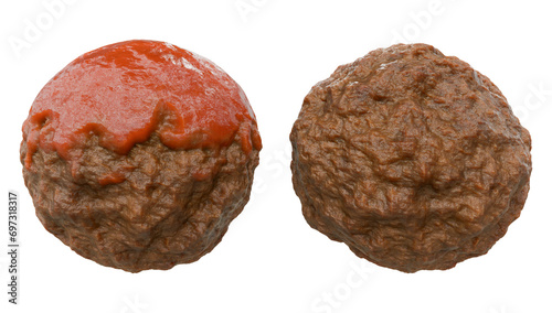 Fried meatballs one with sauce and one without sauce transparent background