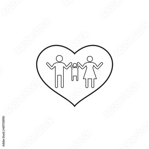 Family line icon. Family Icon in heart. Mom, Dad and Child icon. Family symbol for your web site design, logo, app, UI. Vector illustration.