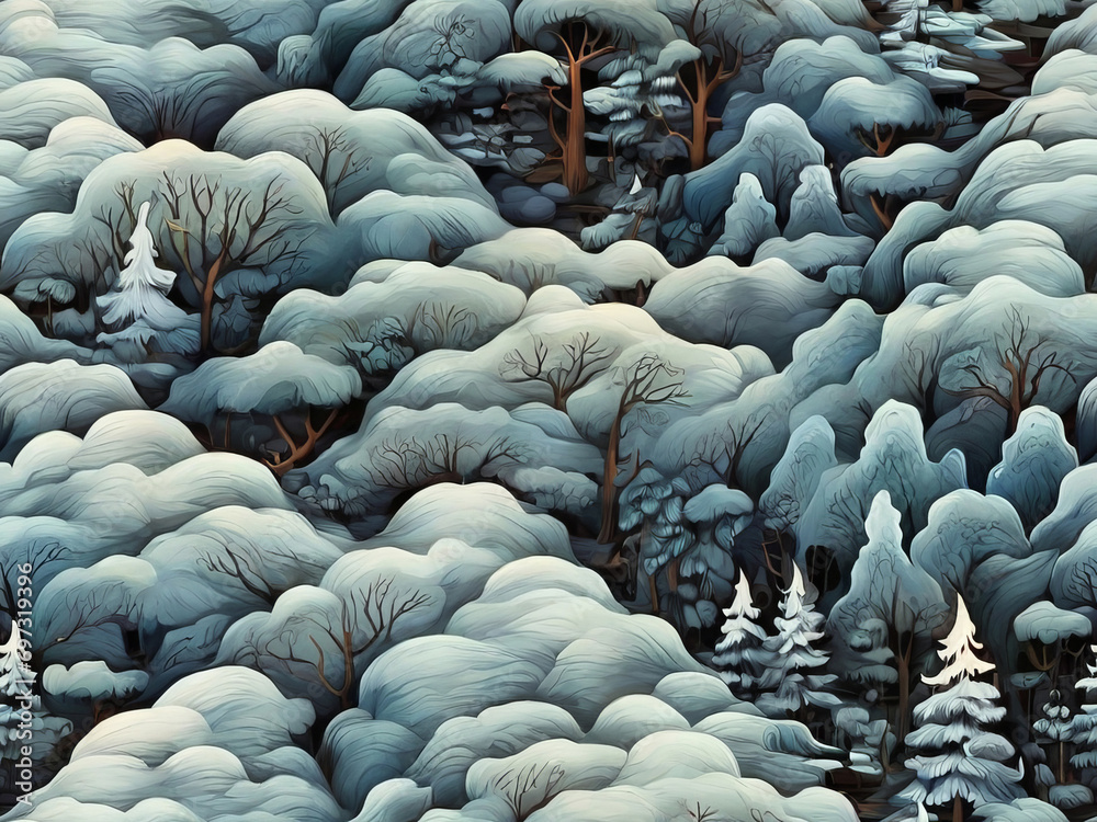 Winter magical landscape: fantasy background with realistic trees Winter magical landscape: fantasy background with realistic trees
